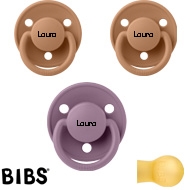 Bibs de LUX Schnuller mit Namen, Rund, Latex, Gr. 2, (1 Mauve, 2 Earth), 3'er Pack